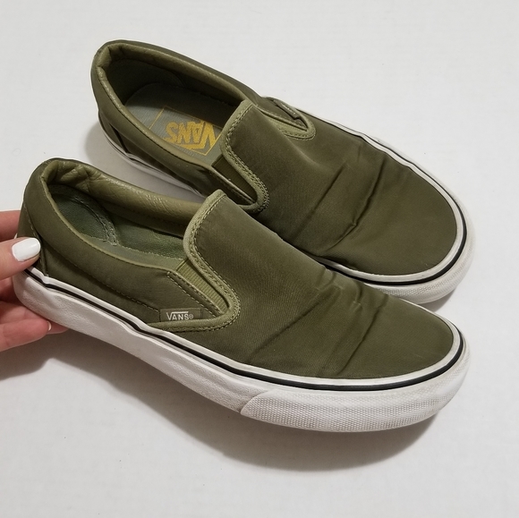 womens olive green slip on sneakers